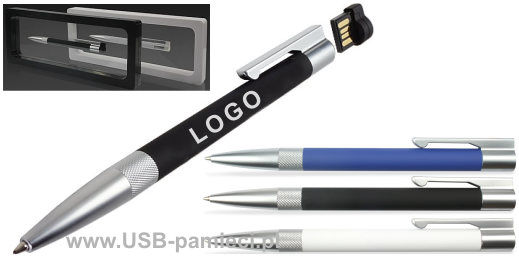 D-21 Pendrive długopis, metalowy, czarny, biały, niebieski