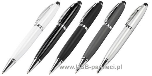 D-7 Długopis z pamiecią usb, touchpen, kolory: biały, błyszczący czarny, matowy czarny, szary, srebrny: plastik