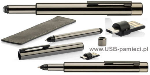 D-8 Długopis z pamięcią usb oraz usb OTG, z końcówką do ekranów dotykowych, metal